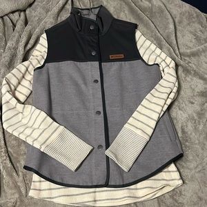 Columbia vest with white striped long sleeve